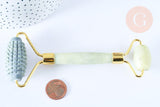 Rouleau de massage jade naturelle support or doré 14,3mm,outil auto-massage, x1 G7238