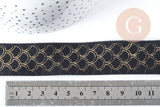 Ruban Satin Polyester noir écailles poisson doré 25mm, x1 mètre (G8919)