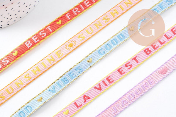 Ruban brodé texte LA VIE EST BELLE 10mm, x1 mètre (G10270)