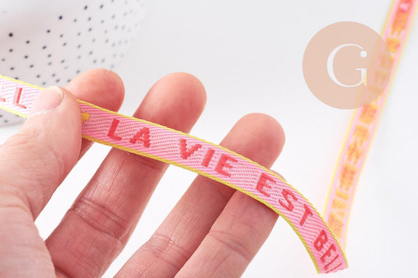 Ruban brodé texte LA VIE EST BELLE 10mm, x1 mètre (G10270)