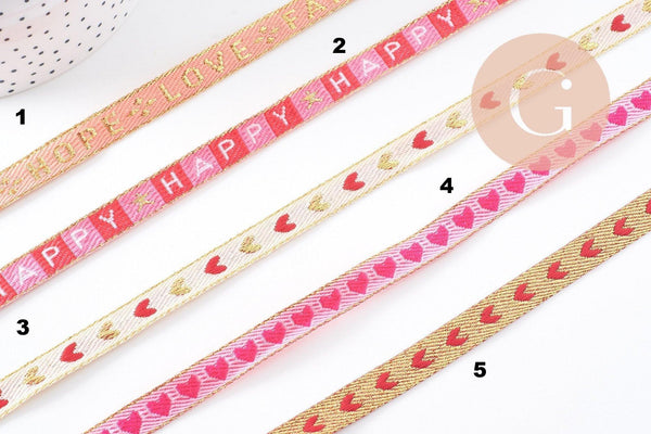 Ruban brodé texte coeurs 10mm, x1 mètre (G10269)
