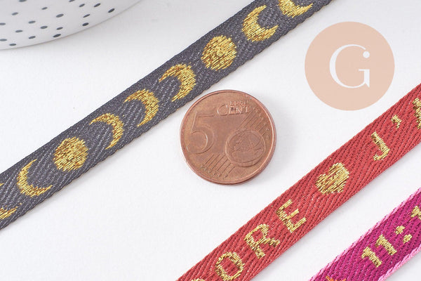 Ruban brodé texte lunes 11:11 10mm, x1 mètre (G10268)