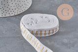 Ruban élastique blanc de 16mm avec motifs ananas dorés pour créations DIY et bijoux personnalisés.