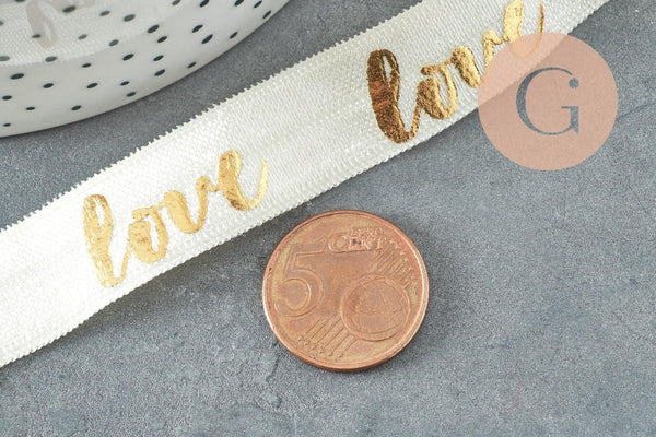 Ruban élastique écru or LOVE EFJF 16mm, x1 mètre (G1286)