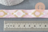 Ruban élastique motif Aztèque rose or EFJF 16mm, x1 m (G8237)