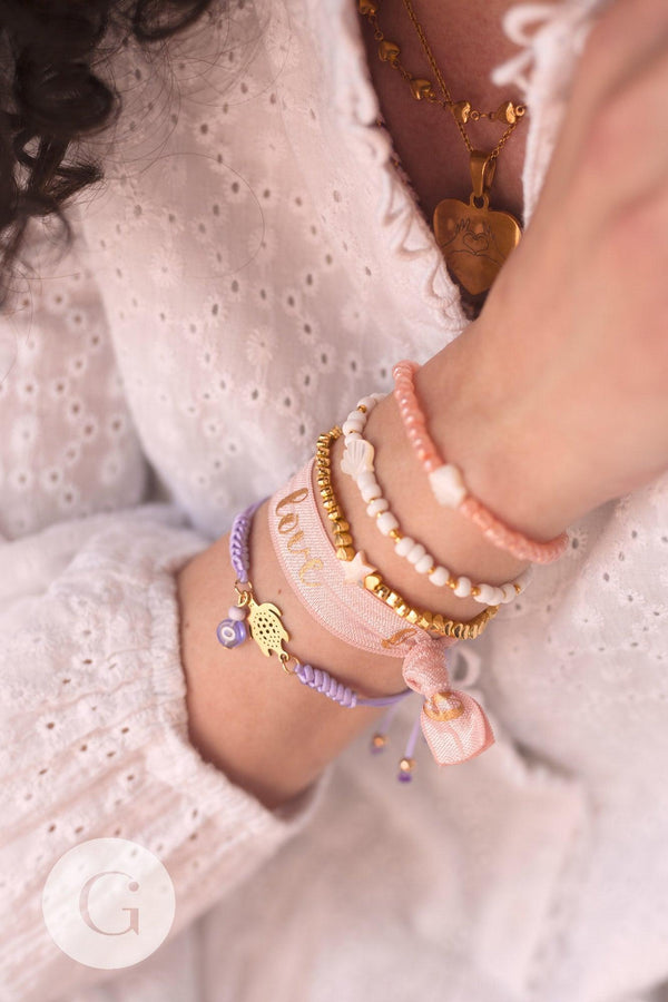 Ruban élastique or rose pêche LOVE EFJF 16mm, x1 mètre (G1523)