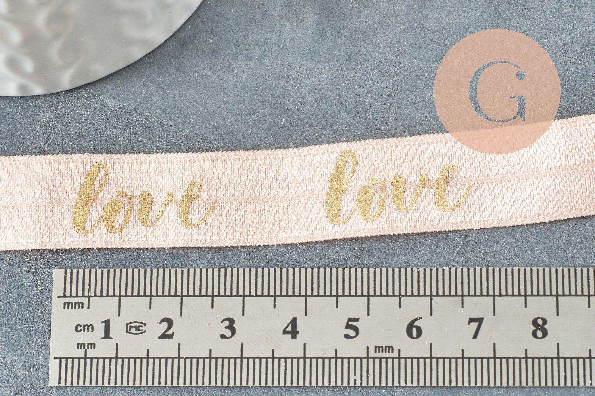 Ruban élastique or rose pêche LOVE EFJF 16mm, x1 mètre (G1523)