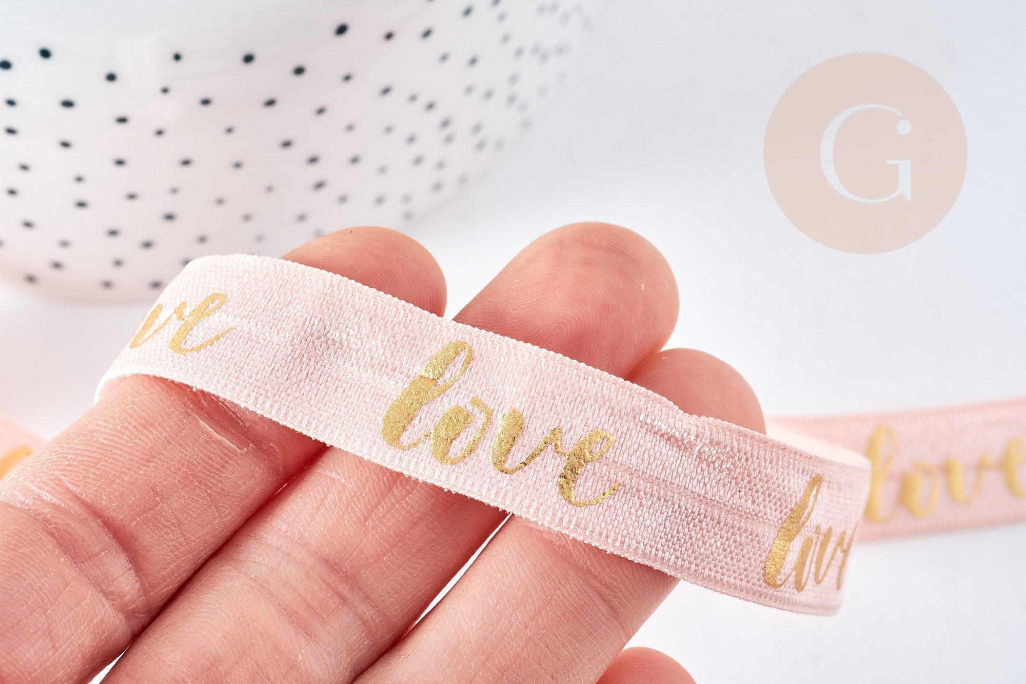 EP Ruban élastique rose doré LOVE EFJF 16mm,bracelet EVJF,ruban mariage, scrapbooking, 1/5/10 mètres G8306 (adn)