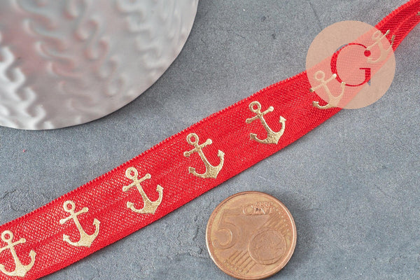 Ruban élastique rouge ancre or EFJF 16mm,1 mètre-G2162
