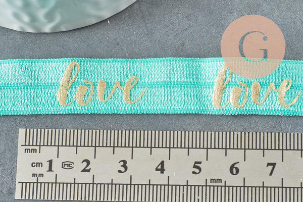 Ruban élastique vert or LOVE EFJF, bracelet EVJF,16mm,1 mètre x1 G2141