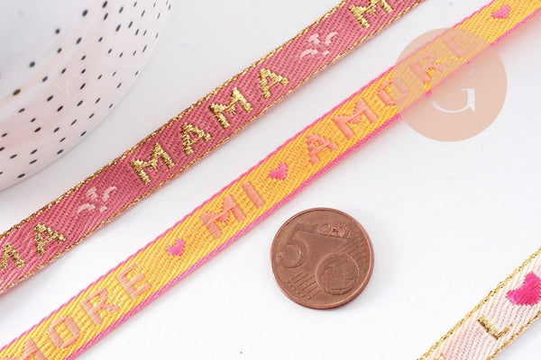 Ruban texte Amour 10mm, un ruban brodé de qualité pour travaux de couture ou création de bijoux, x1 mètre (G10418)