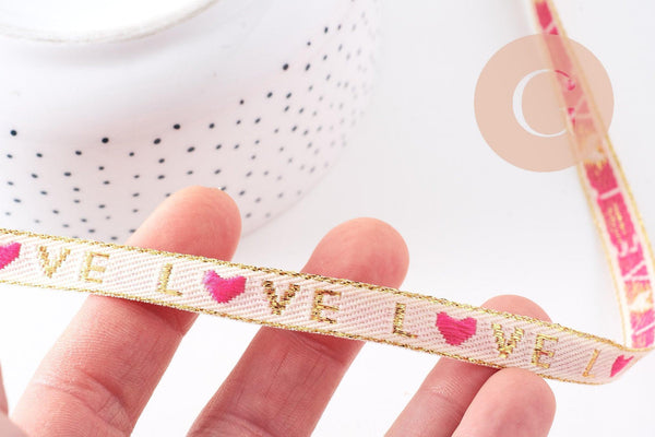 Ruban texte Amour 10mm, un ruban brodé de qualité pour travaux de couture ou création de bijoux, x1 mètre (G10418)