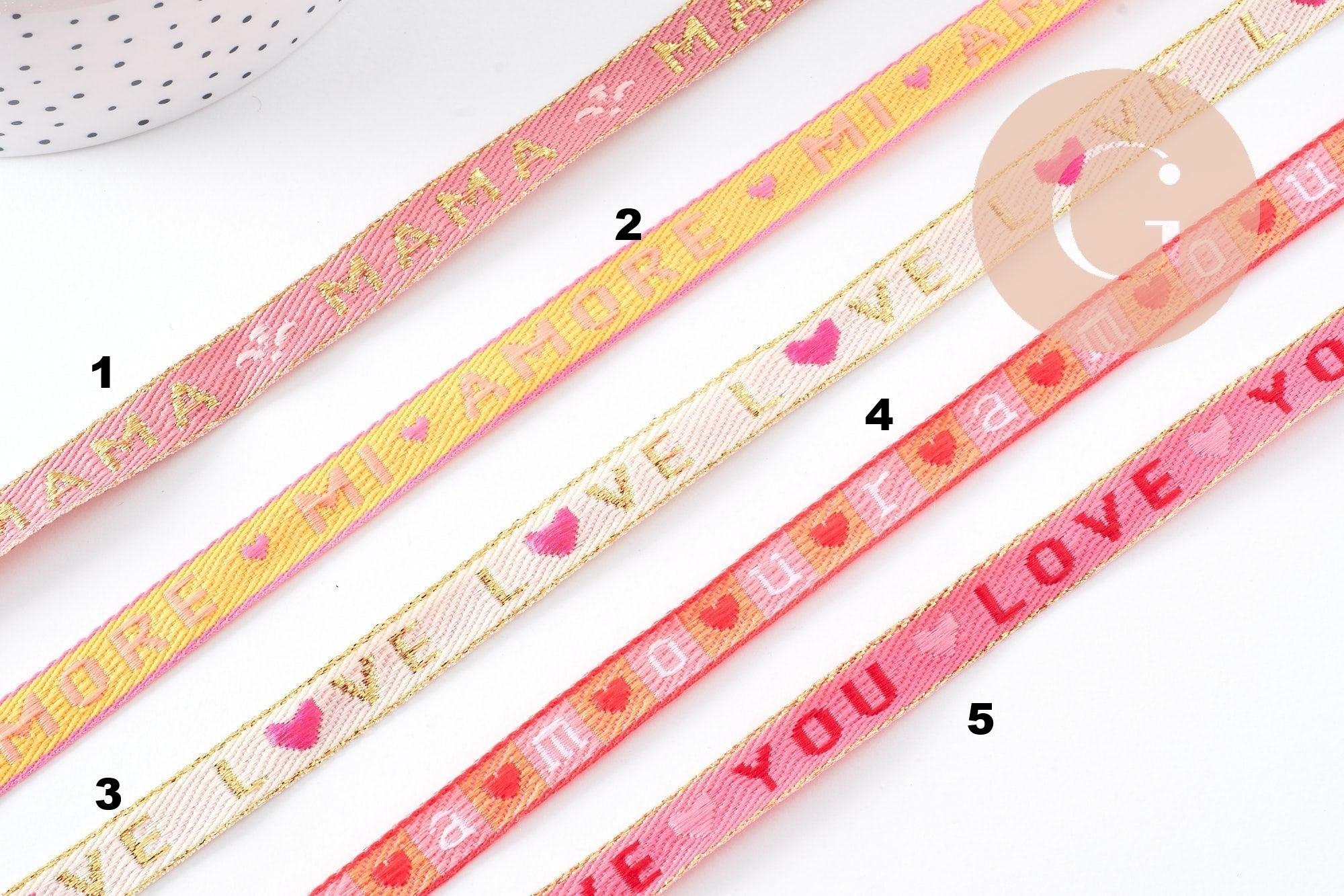 Ruban texte Amour 10mm, un ruban brodé de qualité pour travaux de couture ou création de bijoux, x1 mètre (G10418)