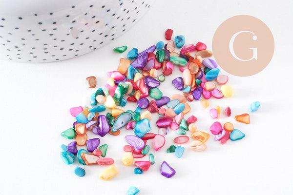 Sable chips coquillage nacre naturelle colorée 4-14mm non percé, x20gr (G0238)