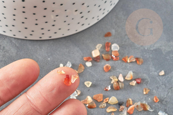 Sable chips cornaline rouge orange naturelle brute roulée 2~8mm non percé, x20gr (G5177)