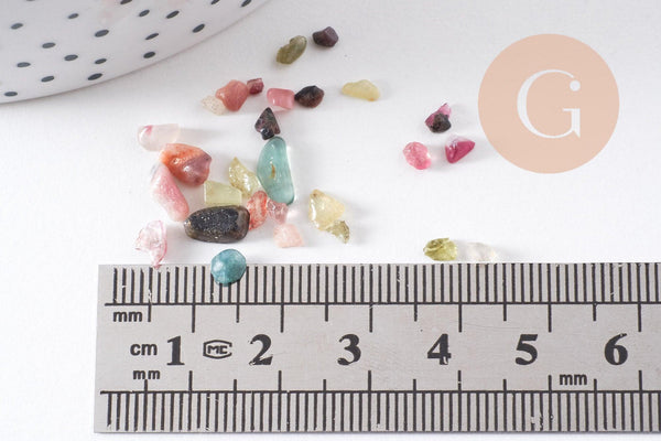 Sable chips pierre tourmaline naturelle multicolore 3-9mm non percé, x20gr (G1764)