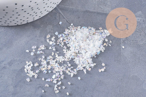 Sable pépite verre transparent irisé 1.5-3mm non percé, x10gr (G1969)