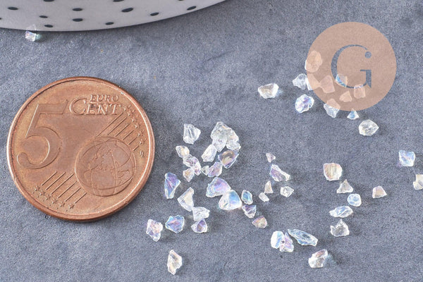 Sable pépite verre transparent irisé 1.5-3mm non percé, x10gr (G1969)