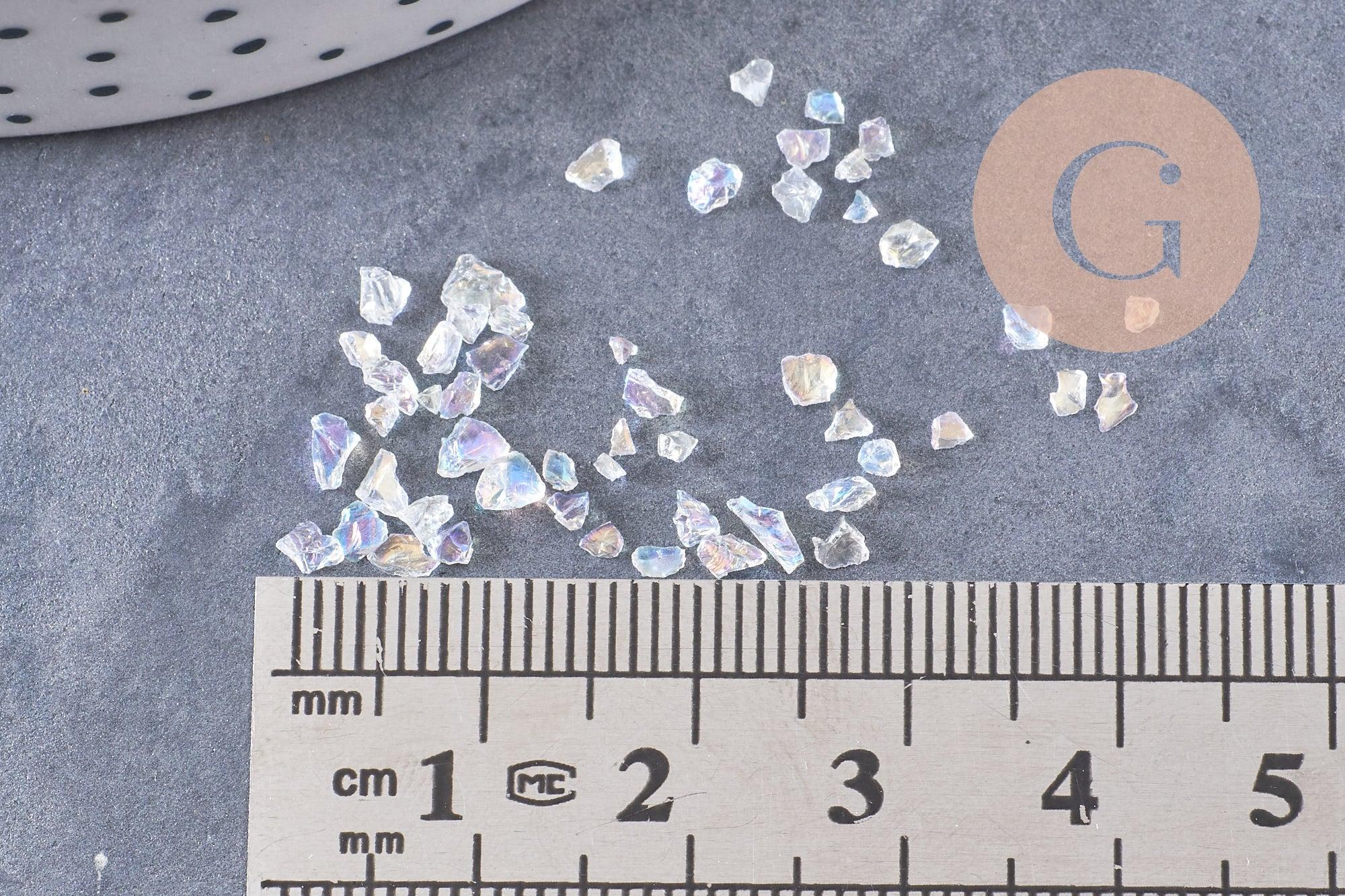 Sable pépite verre transparent irisé 1.5-3mm non percé, x10gr (G1969)