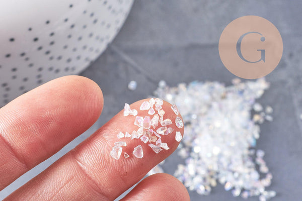 Sable pépite verre transparent irisé 1.5-3mm non percé, x10gr (G1969)