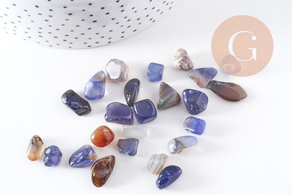Sable pierre agate bleue naturelle brute roulée 8-19mm non percé,x20gr (G0396)