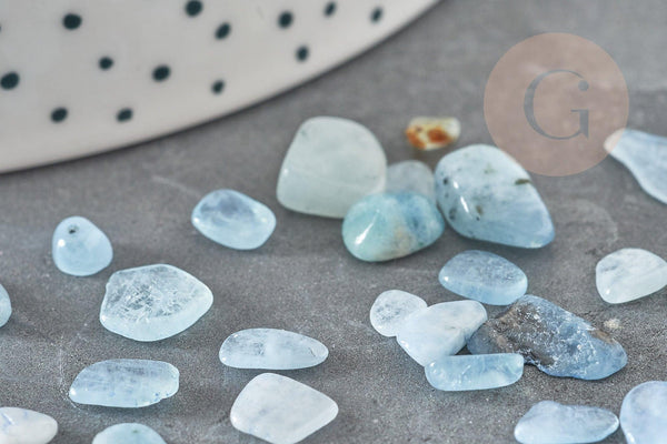 Sable pierre aigue-marine naturelle brute roulée 5-22mm non percé, x20gr (G0398)