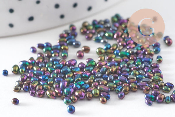 Sable verre noir irisé chips mineral 2.5~3mm non percé, x10gr (G1117)