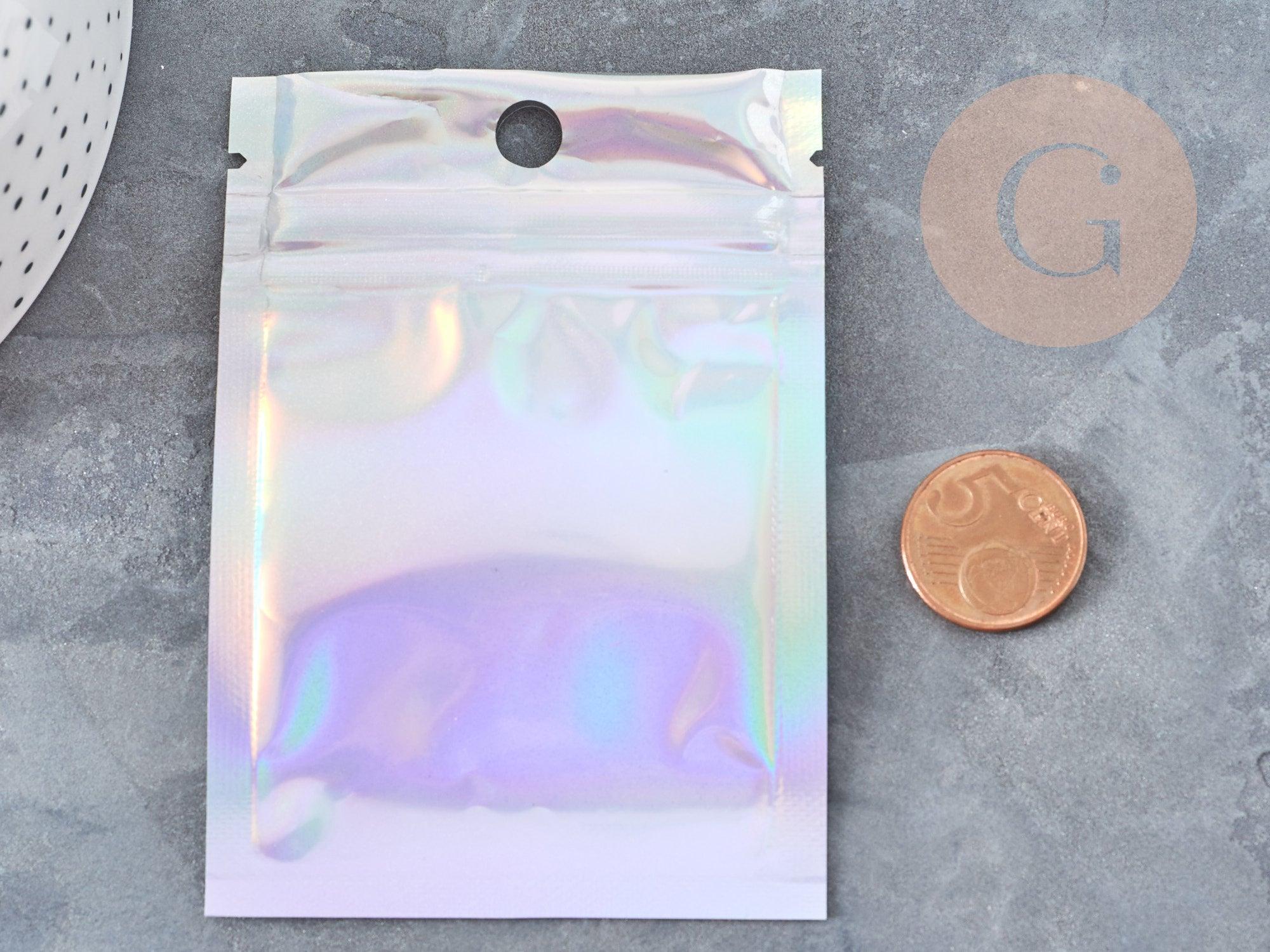 Sacs zippé plastique rectangle gris holographique 10x7cm, x5 (G9037)