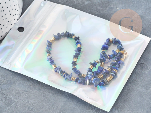 Sacs zippé plastique rectangle gris holographique 14.9x10.5cm, x5 (G8757)