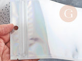 Sacs zippé plastique rectangle gris holographique 14.9x10.5cm, x5 (G8757)