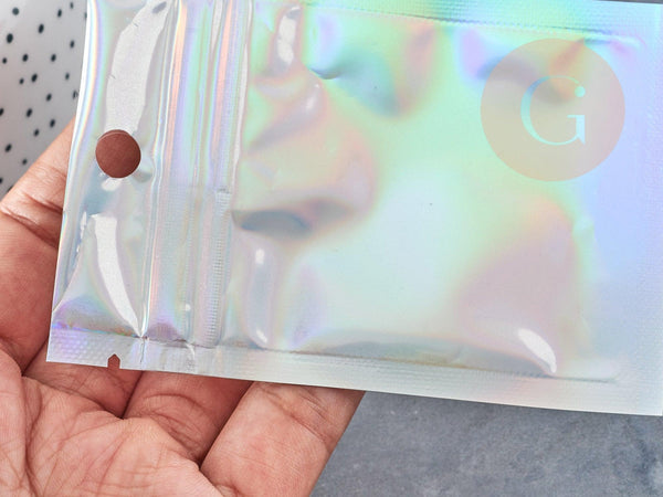 Sacs zippé plastique rectangle gris holographique 14.9x10.5cm, x5 (G8757)