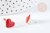 Support Boucles puces zamac doré coeur émail rouge avec anneau 11.5mm, la paire (G8609)