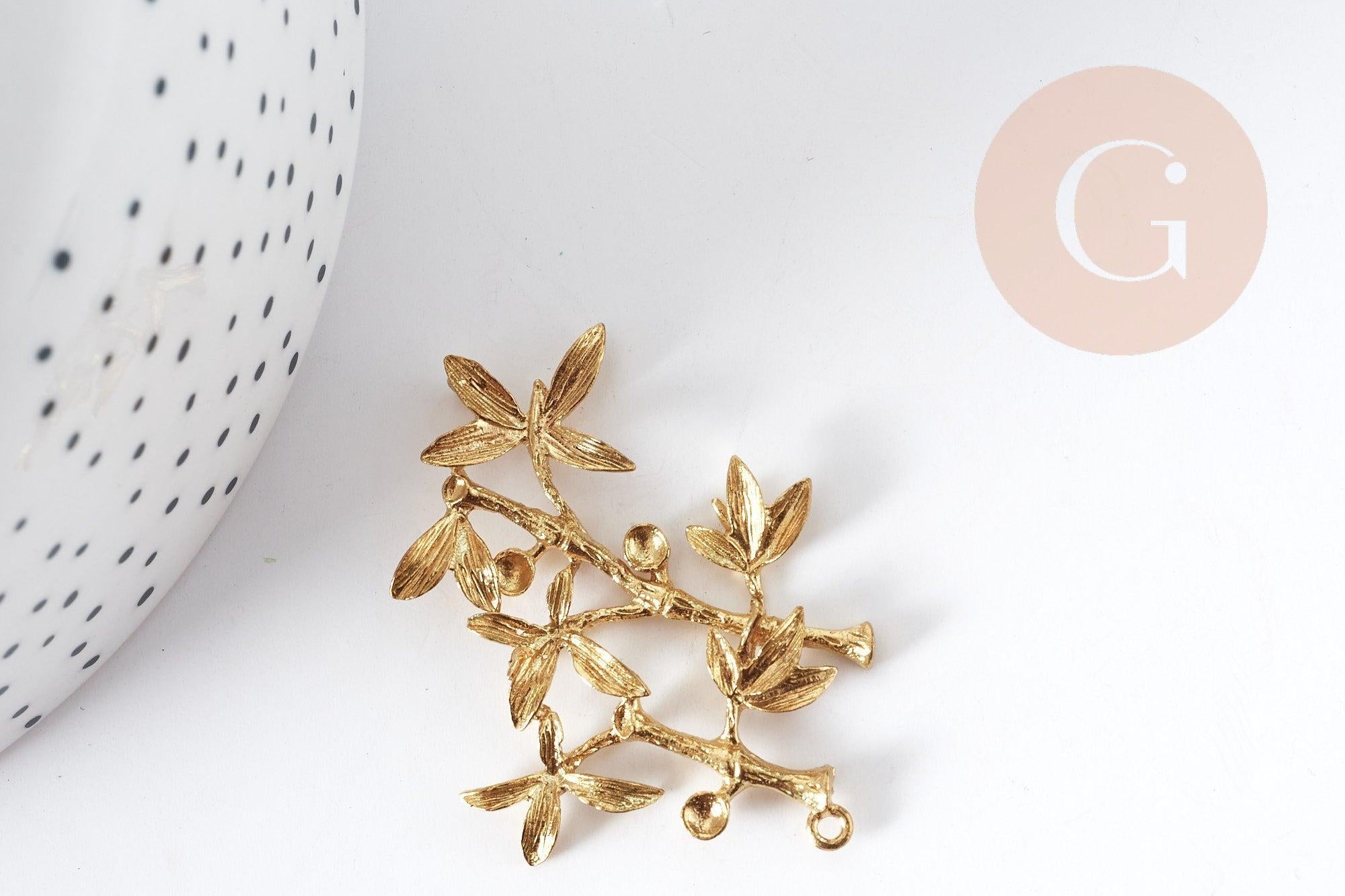 Support Pendentif feuille Bambou laiton brut 44mm, x1 (G9006)