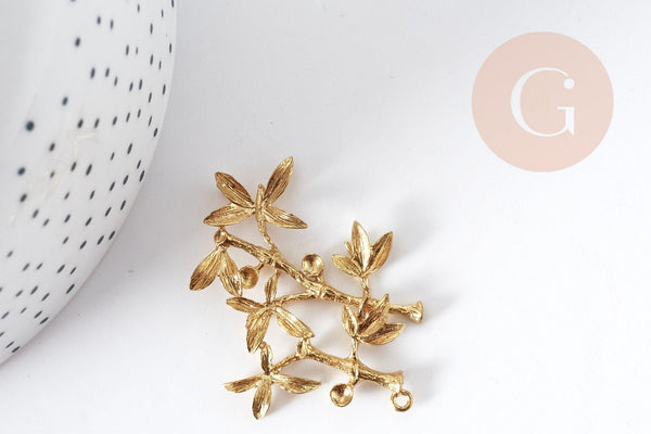 Support Pendentif feuille Bambou laiton brut 44mm, x1 (G9006)