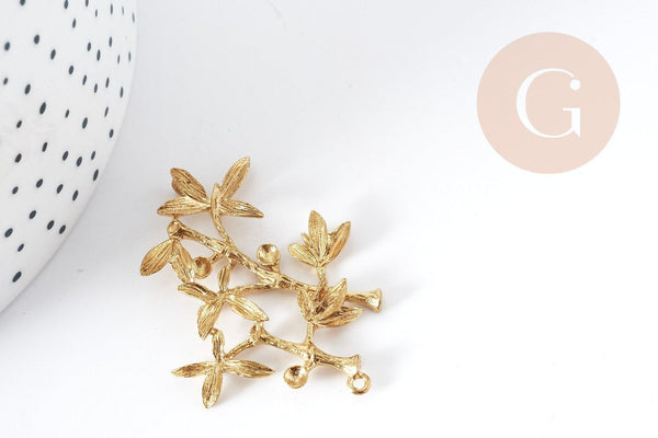 Support Pendentif feuille Bambou laiton brut 44mm, x1 (G9006)