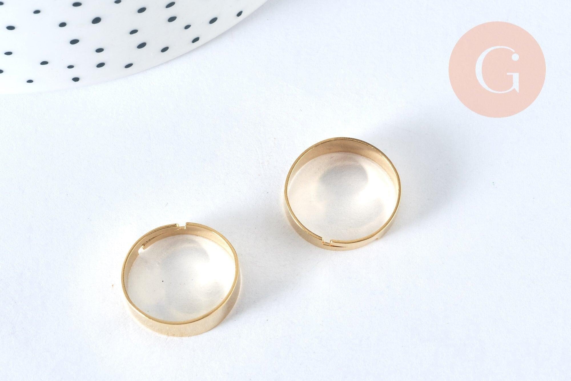 Support bague réglable lisse acier doré 17mm,bague acier doré sans nickel, bague femme acier inoxydable x1 (G6798)