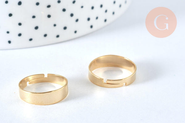 Support bague réglable lisse acier doré 17mm,bague acier doré sans nickel, bague femme acier inoxydable x1 (G6798)