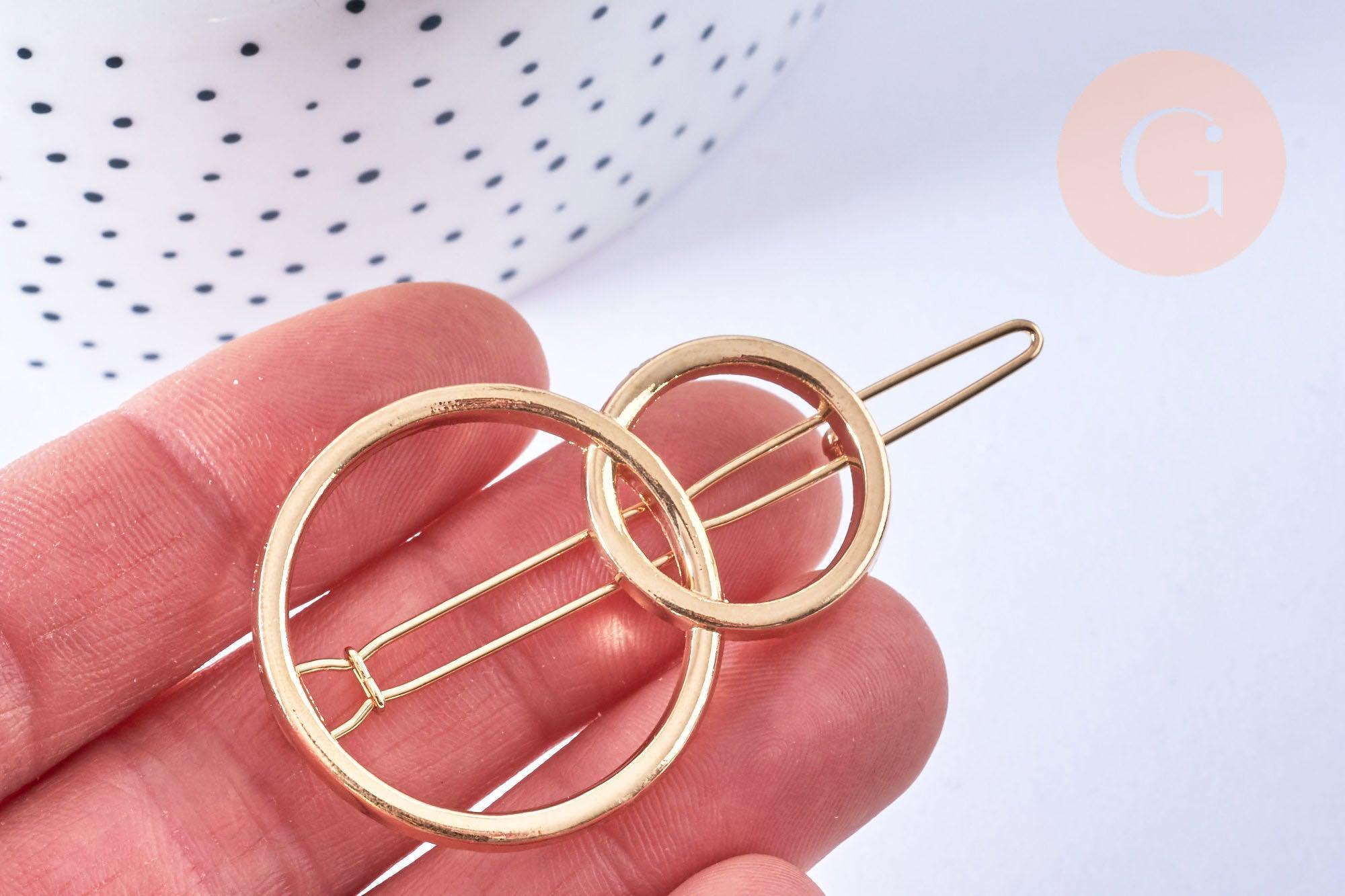 Support barrette clip anneaux entrelacés métal doré 47mm, x1 (G6674)