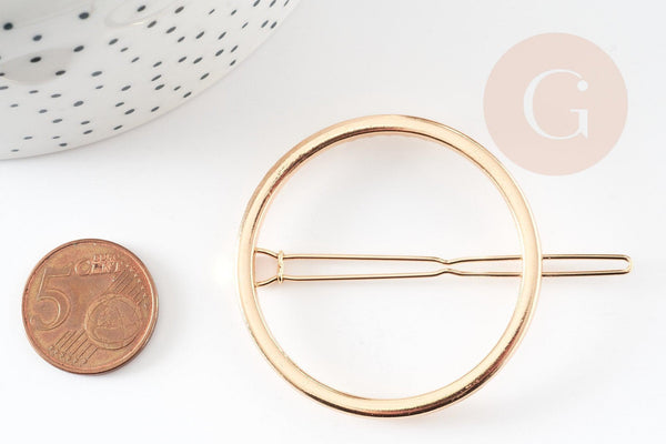 Support barrette clip métal doré ronde sans plateau 47mm, X1 (G4719)
