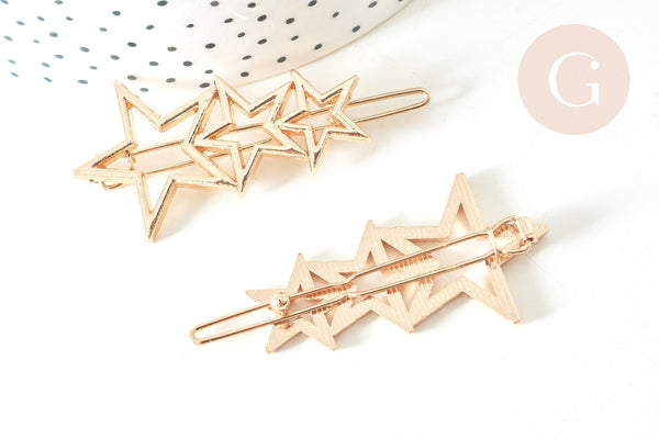 Support barrette étoiles clip zamac doré sans plateau 48mm, x1 (G7738)