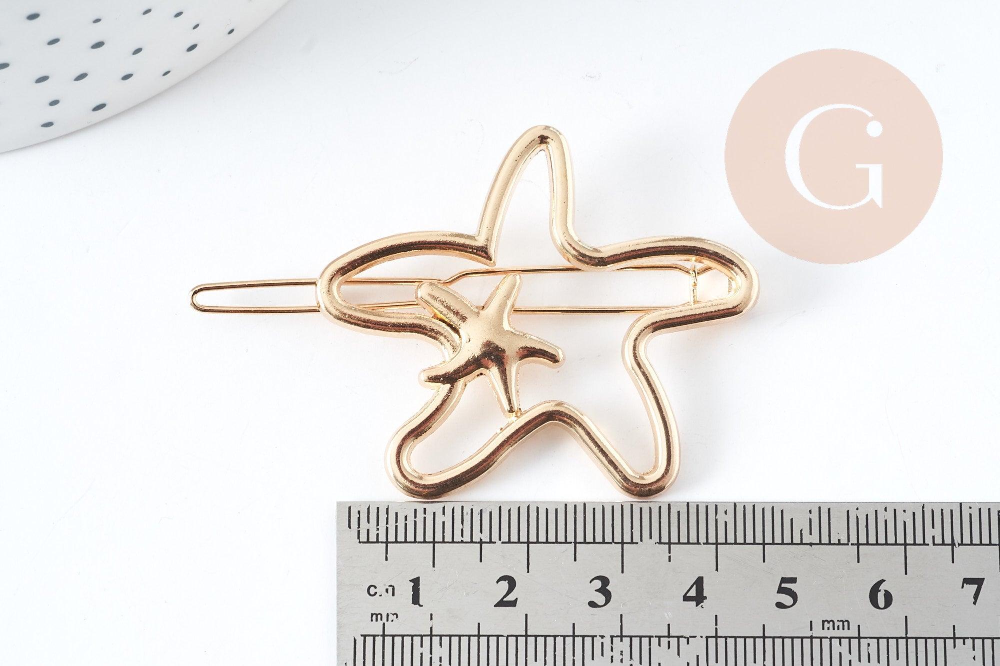 Support barrette étoiles clip zamac doré 48x41mm, x1 (G9097)