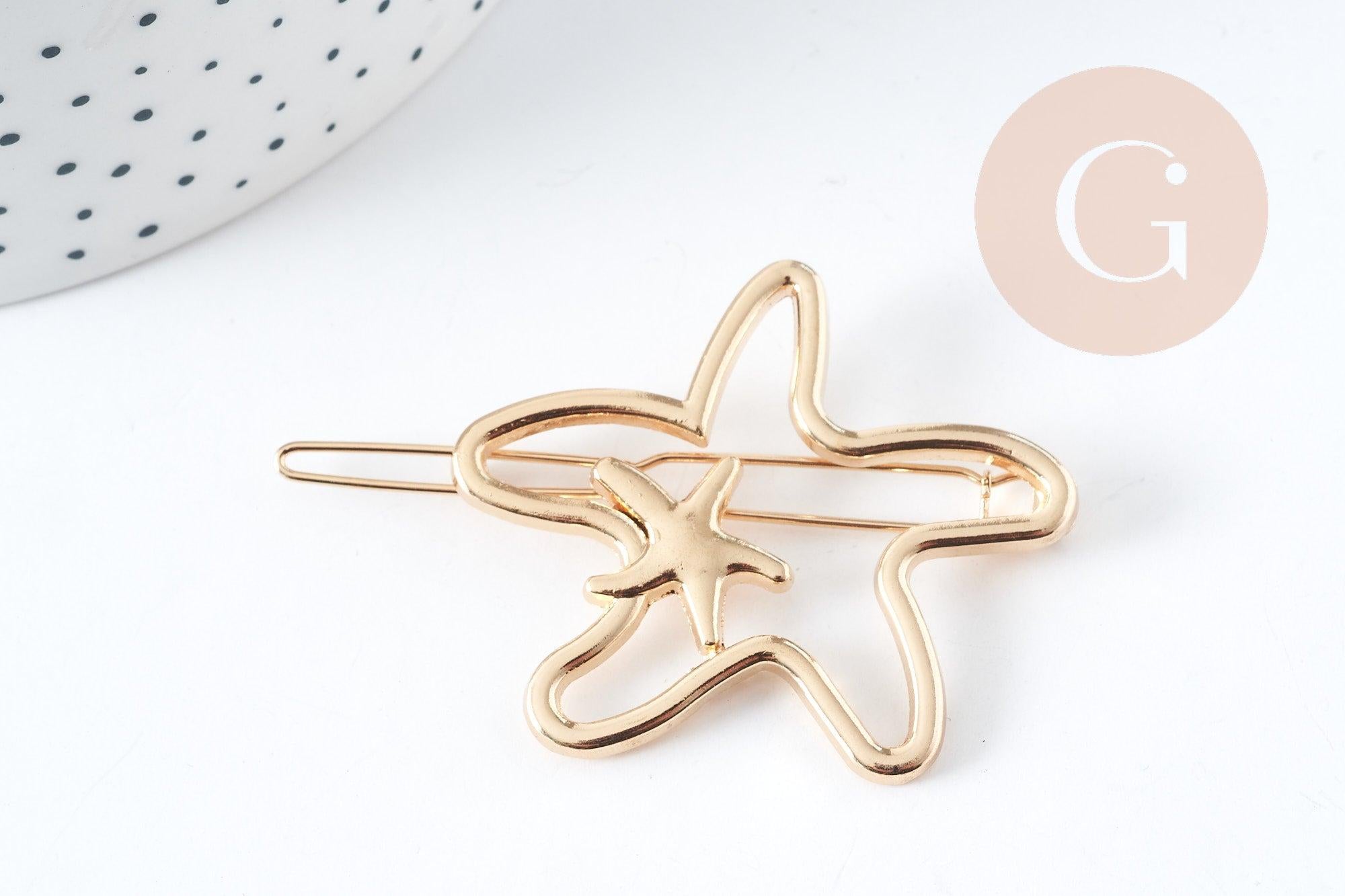 Support barrette étoiles clip zamac doré 48x41mm, x1 (G9097)