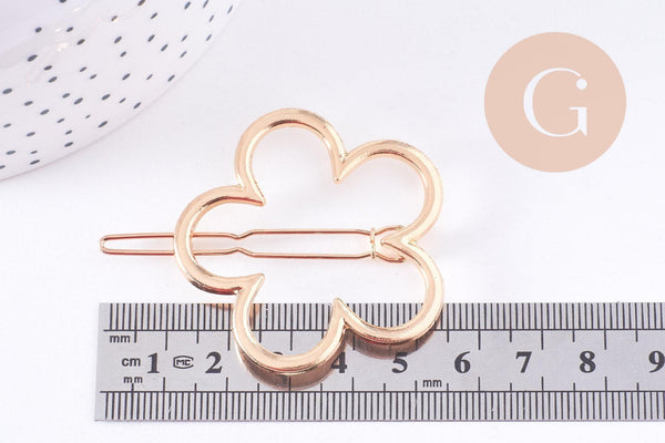 Support barrette fleur clip métal doré 57mm, x1 (G10742)