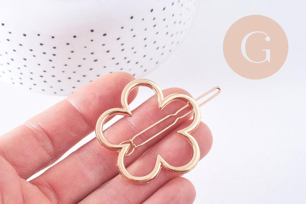 Support barrette fleur clip métal doré 57mm, x1 (G10742)