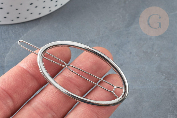 Support barrette ovale argenté 54mm, x1 (G7192)