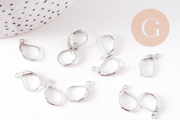 Support boucle Dormeuses boucles d'oreille platine 13mm, x50 (G0085)