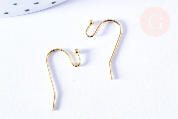 Support boucle crochet acier inoxydable doré finition boule, x20 (3.1 Gr) (G6790)