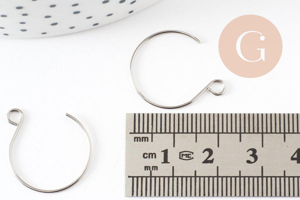 Support boucle crochet rond acier inoxydable 304 platine 22mm, x10 (G9325)