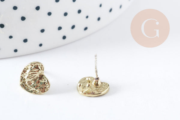 Support boucles cœur puces zamac doré 10mm la paire (G8888)