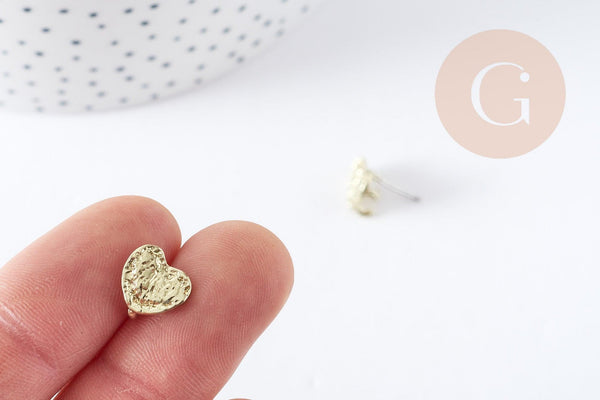 Support boucles cœur puces zamac doré 10mm la paire (G8888)